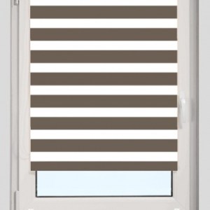 Jaluzea tip roletă zebră 1607 Blackout, Day&Night, accesorii albe/ maro/ gri antracit, țesătură maro satinat