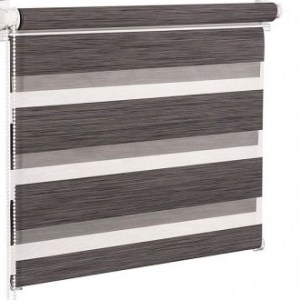 Jaluzea tip roletă zebră 2908 Blackout, Day&Night, accesorii albe/ maro/ gri antracit, țesătură maro închis, negru