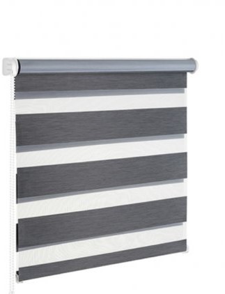 Jaluzea tip roletă zebră 2909 Blackout, Day&Night, accesorii albe/ maro/ gri antracit, țesătură gri antracit
