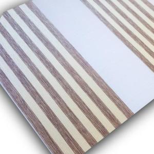 Jaluzea tip roletă zebră 2804 Semitransparentă, Day&Night, accesorii albe/ maro/ gri antracit, țesătură in cu dungi maro și crem