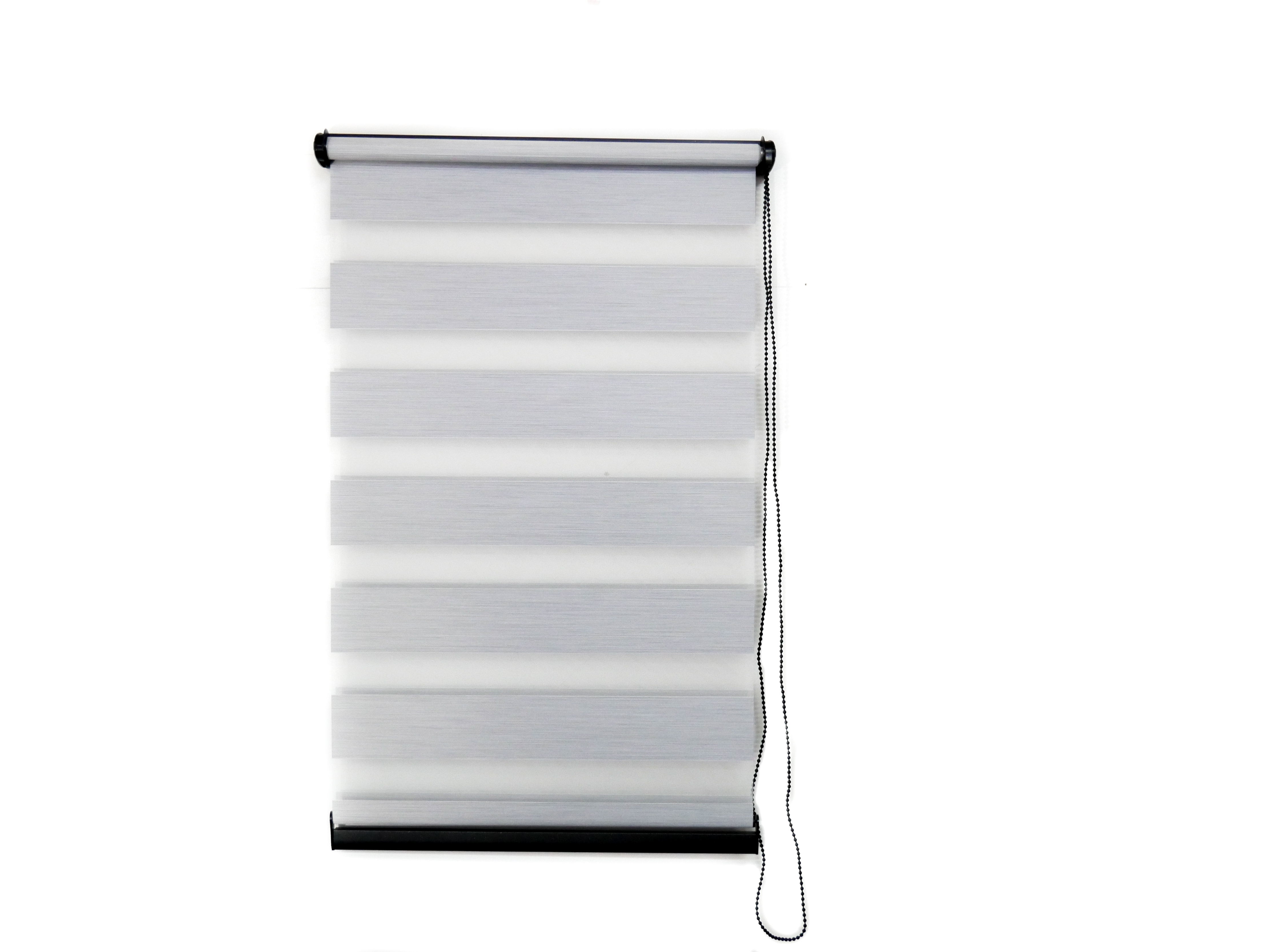 Jaluzea tip roletă zebră 2904 Blackout, Day&Night, accesorii albe/ maro/ gri antracit, țesătură gri