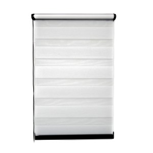 Jaluzea tip roletă zebră 1500 Semitransparentă, Day&Night, accesorii albe/ maro/ gri antracit, țesătură albă satinată