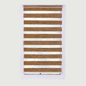 Jaluzea tip roletă zebră 2907 Blackout, Day&Night, accesorii albe/ maro/ gri antracit, țesătură maro stejar