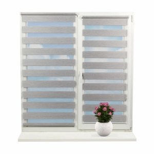 Jaluzea tip roletă zebră 70 Semitransparentă, Day&Night, accesorii albe/ maro/ gri antracit, țesătură natur gri antracit