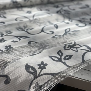 Jaluzea tip roletă zebră 01-1501 Semitransparentă, Day&Night, accesorii albe/ maro/ gri antracit, țesătură florală maro negru