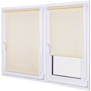 Jaluzea tip roletă textilă Blackout cu cauciuc 057, accesorii albe/ maro/ gri antracit, țesătură galben deschis