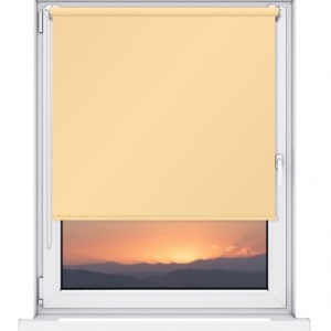 Jaluzea tip roletă textilă Blackout cu cauciuc 059, accesorii albe/ maro/ gri antracit, țesătură galben închis