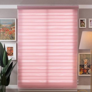 Jaluzea tip roletă zebră 1320 Semitransparentă, Day&Night, accesorii albe/ maro/ gri antracit, țesătură roz