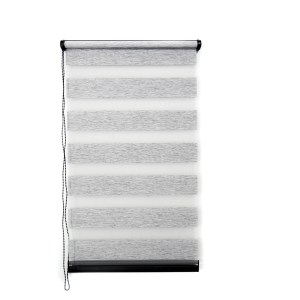 Jaluzea tip roletă zebră 1501 Semitransparentă, Day&Night, accesorii albe/ maro/ gri antracit, țesătură gri