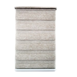 Jaluzea tip roletă zebră 1502 Semitransparentă, Day&Night, accesorii albe/ maro/ gri antracit, țesătură cappuccino