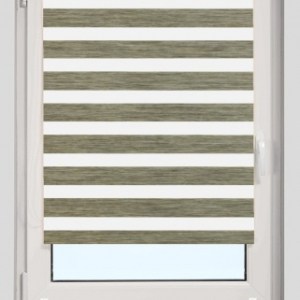 Jaluzea tip roletă zebră 1505 Semitransparentă, Day&Night, accesorii albe/ maro/ gri antracit, țesătură verde maro