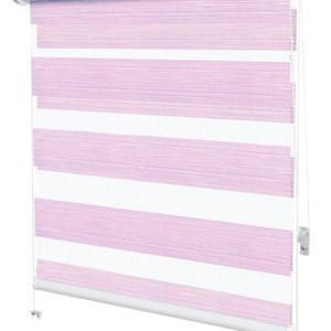 Jaluzea tip roletă zebră 2749 Semitransparentă, Day&Night, accesorii albe/ maro/ gri antracit, țesătură roz natur