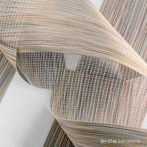 Jaluzea tip roletă zebră 2746 Semitransparentă, Day&Night, accesorii albe/ maro/ gri antracit, țesătură bej maro nisip natur