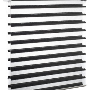 Jaluzea tip roletă zebră 3D 05 Semitransparentă, Day&Night, accesorii albe/ maro/ gri antracit, țesătură neagră